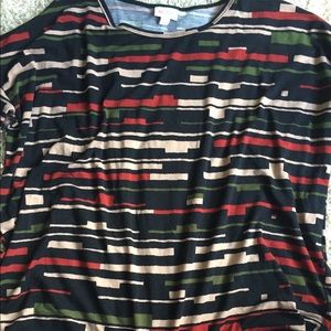 LuLaRoe Irma Tunic Black Green Cream Striped